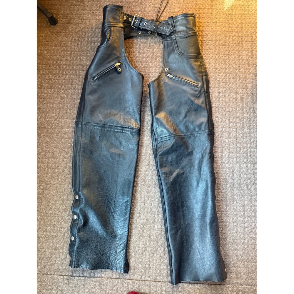 Mas‎ Leather Motorcycle Biker Riding Chaps Pants Adjustable Waist size Small